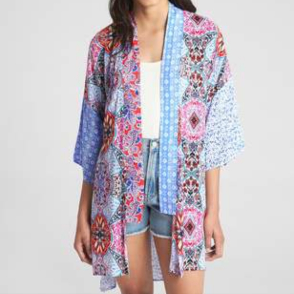 GAP Lightweight Print Half Sleeve Boho Kimono - Picture 1 of 9